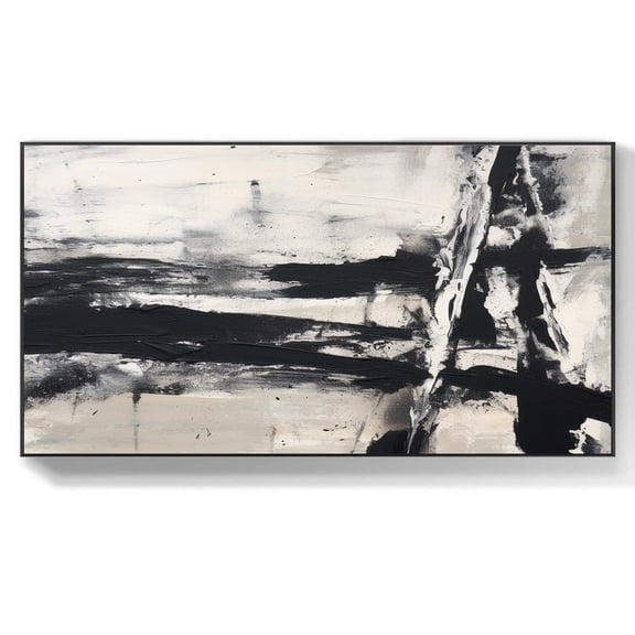 Large black and white abstract wall art brown and white texture minimalist painting modern art contemporary abstract painting black artwork,(41*81cm)16*32 Inches,Unstretched,Frameless