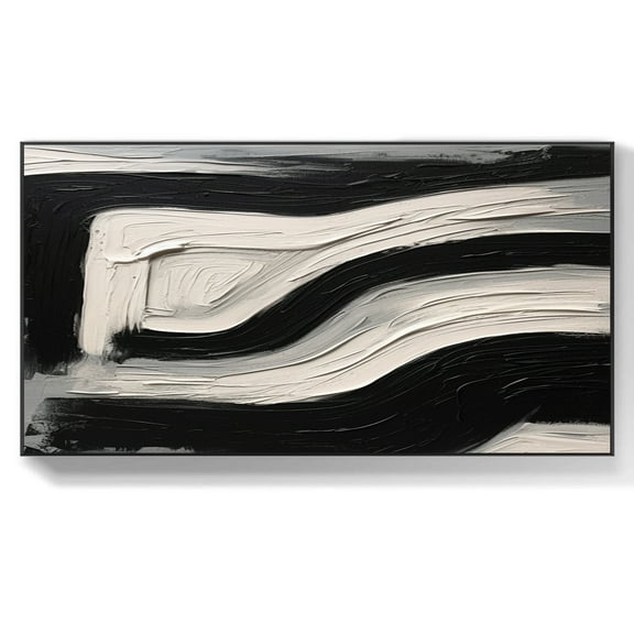 Large black and white painting brown and white 3D abstract wall art black and white textured painting wall art white abstract wall decor,(41*81cm)16*32 Inches,Unstretched,Frameless