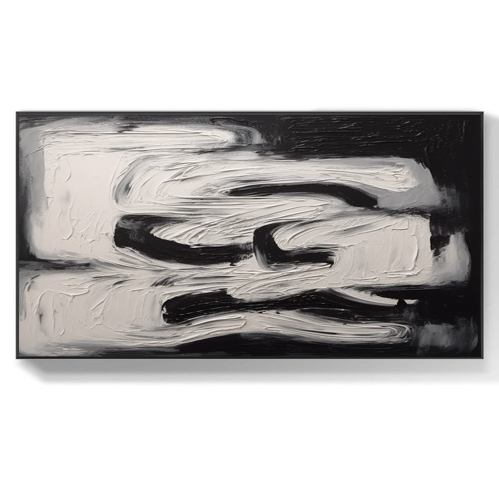 Large black and white textured wall art White abstract painting Black ...
