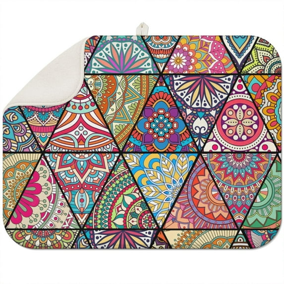 Large bohemian kitchen drying mat 18x24 Inch crafted from premium microfiber, quick-drying and reusable, ideal for everyday dish drying