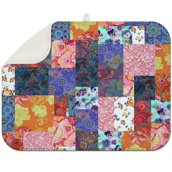 Large boho kitchen drying mat 18x24 Inch featuring bold floral prints, soft microfiber, perfect for drying dishes and utensils