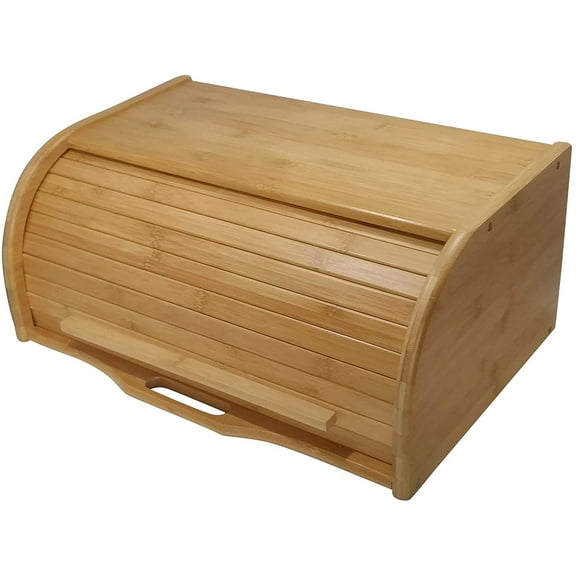 Bamboo Wooden Bread Box Roll Top Kitchen Counter Organizer Storage Basket Natural