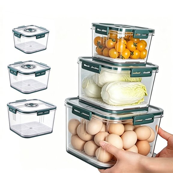 Large-capacity Airtight Food Storage Containers, Made of Safe PET Material with Lids Featuring a Seal Time Indicator. Insect-proof and Moisture-proof, Dishwasher-safe(Green))