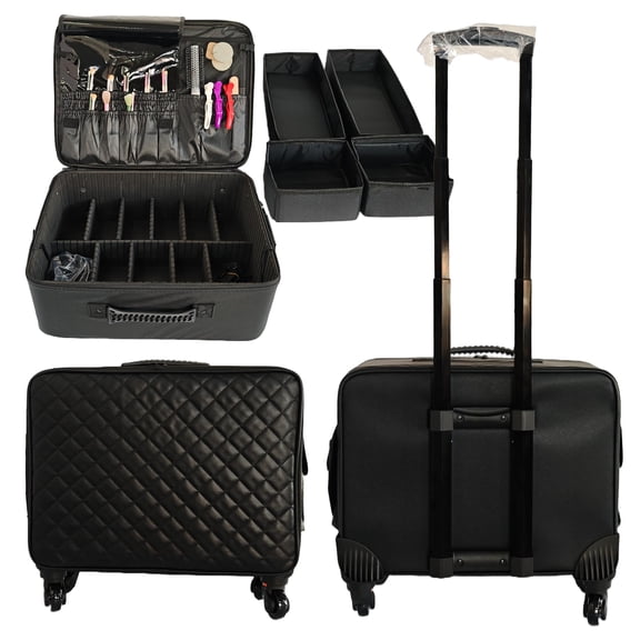 Large capacity All-in-one Rolling Makeup Trolley Train Case Box Organizer, Adjustable divider Salon Cosmetic Storage Wheels