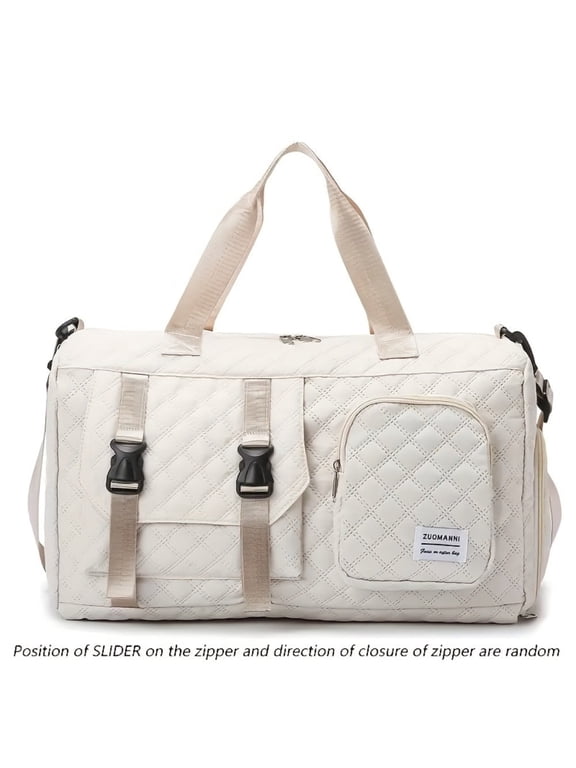 large capacity diamond patterned travel bag (including shoe compartment) | Nylon casual fitness bag, portable weekend short distance bag, randomly printed, durable handheld