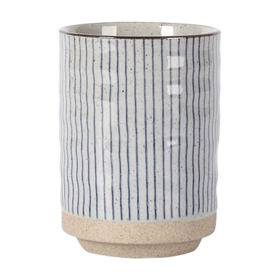 Large-capacity Ceramic Blue Striped Mug with Retro Latte Art Heightened Design