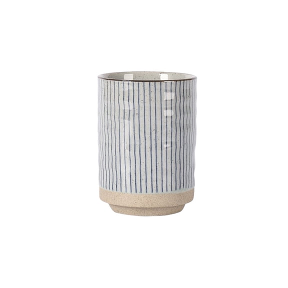 Large-capacity Ceramic Blue Striped Mug with Retro Latte Art Heightened Design