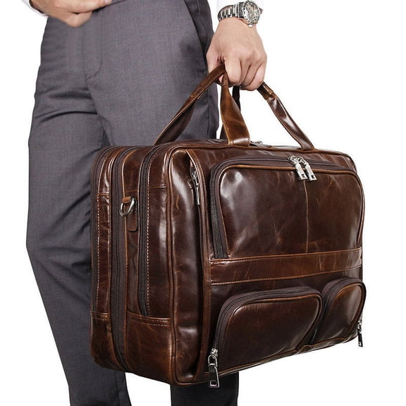 Large-capacity Leather Handbag Computer Briefcase,Brown