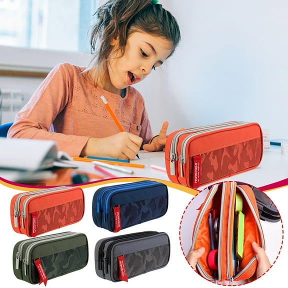 Large-capacity Stationery Box, Double-layer Multi-functional Pencil Case, Secure Storage for Desk, Korean Style Design, Ideal for Study, Organizes Writing Supplies, for Home Office Use|nylon,Blue