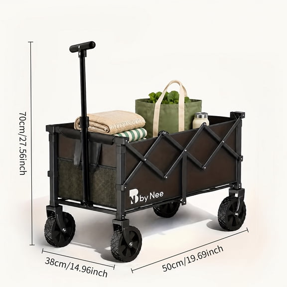 Large capacity folding camping and gardening cart. All terrain wheel design, ultra large cargo space. Ideal for camping, picnicking, gardening, and market shopping