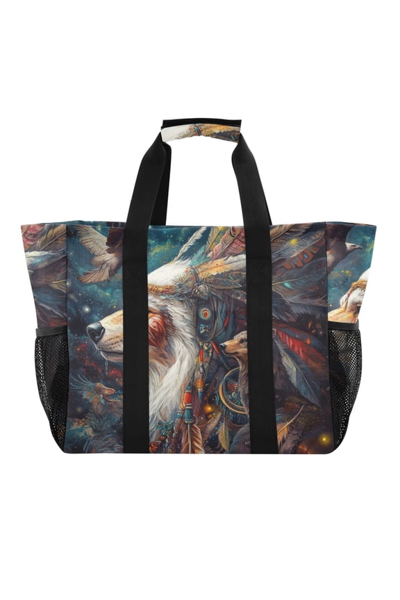 Large-capacity handheld storage bag:Thickened picnic travel bag,oversized clothing luggage organizing bag. Indian Animal Wizard