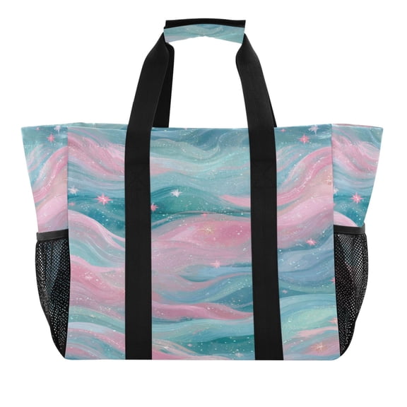 Large-capacity handheld storage bag Thickened picnic travel bag oversized clothing luggage organizing bag Pastel Blue and Pink Waves