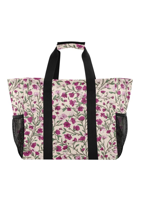 Large-capacity handheld storage bag Thickened picnic travel bag oversized clothing luggage organizing bag Red-pink Magenta Flowers