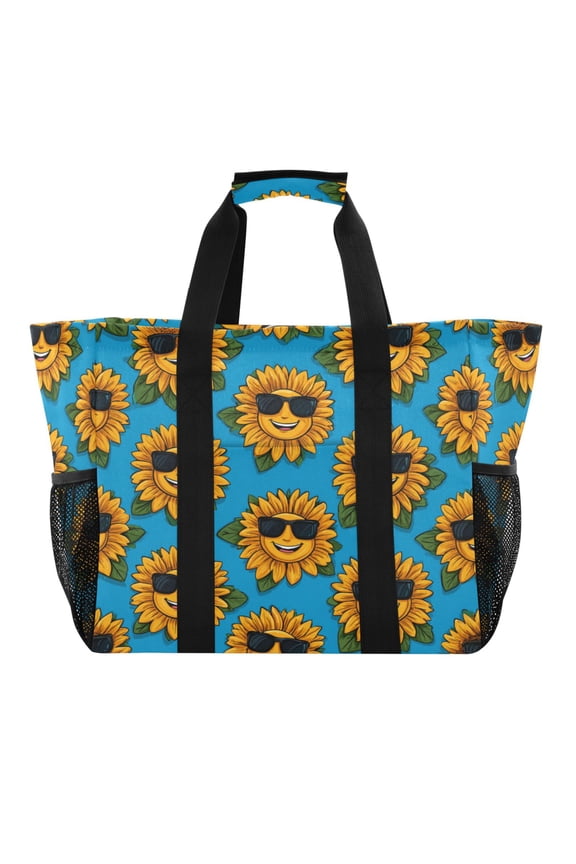 Large-capacity handheld storage bag Thickened picnic travel bag oversized clothing luggage organizing bag Smiley Sunglasses Sunflowers