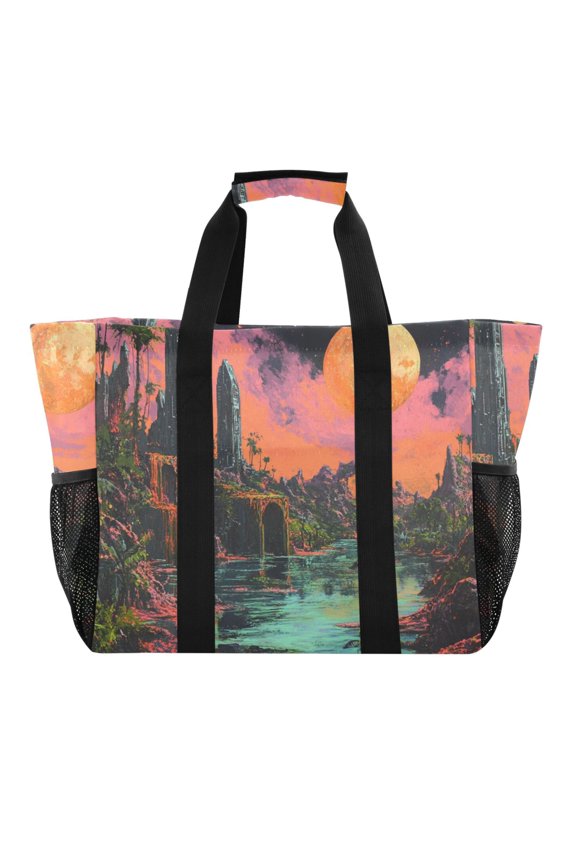 Large-capacity handheld storage bag:Thickened picnic travel bag,oversized clothing luggage organizing bag. Solarpunk Alien Ruins