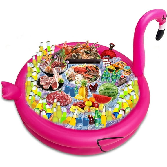Large capacity inflatable flamingo beverage cooler, quick bottom drainage, Hawaii Luoo tropical birthday themed party supplies, summer outdoor pool party decorations
