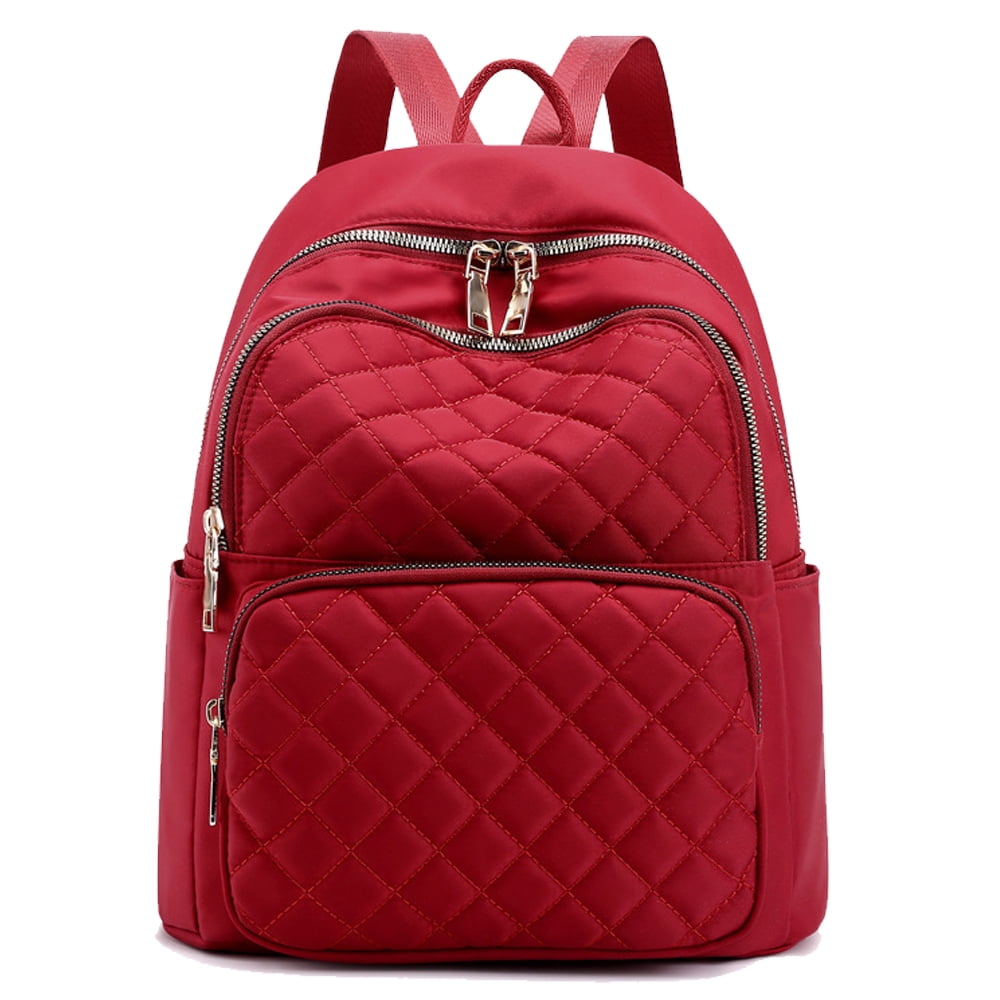Large capacity lightweight nylon embroidery thread ladies backpack-Wine red