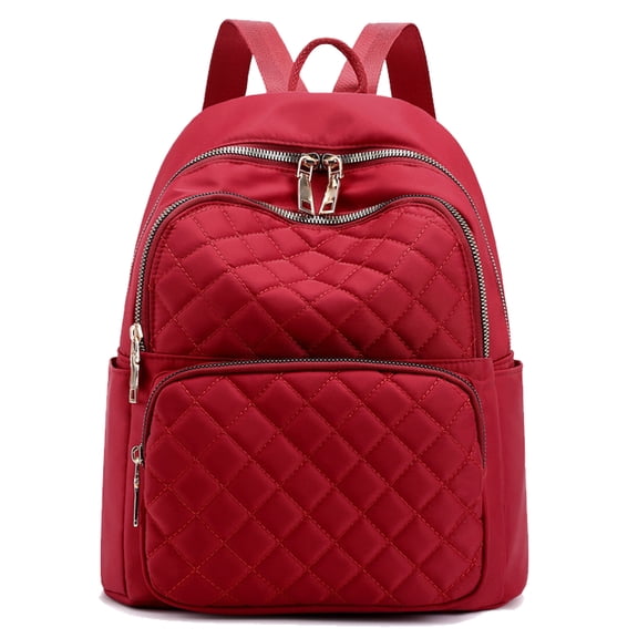Large capacity lightweight nylon embroidery thread ladies backpack-Wine red