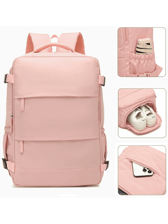 Large capacity multifunctional waterproof backpack - travel bag - independent shoe box/15.6-inch computer box/travel backpack, pink