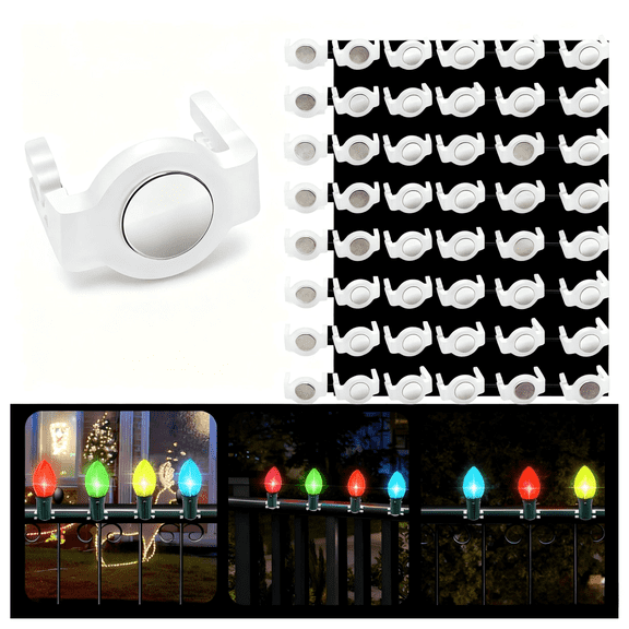 50 Packs Heavy Duty Light Clips,Extra Strong Magnetic Christmas Light Clips, Holiday Lighting Magnet for C9, C7 SocketsPatio Lighting, Christmas Tree (50, white)