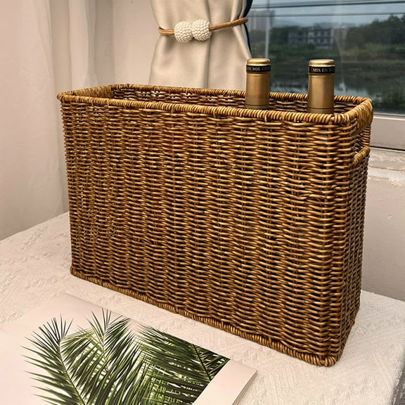 Large capacity storage basket woven from imitation rattan,Plastic rectangular basket,Multi functional storage basket,Equipped with a hollow handle for home decoration and storage.
