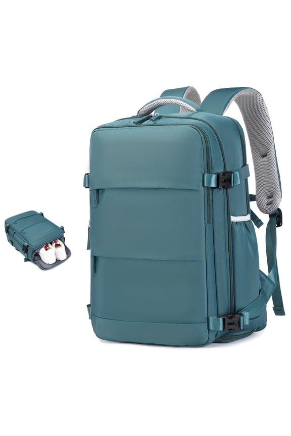 Large capacity travel backpack with shoe organizer compartment, polyester lightweight laptop backpack, stylish travel commuter bag