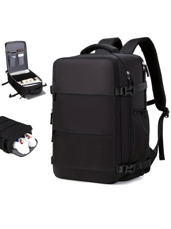 Large capacity travel backpack with shoe organizer compartment, polyester lightweight laptop backpack, stylish travel commuter bag