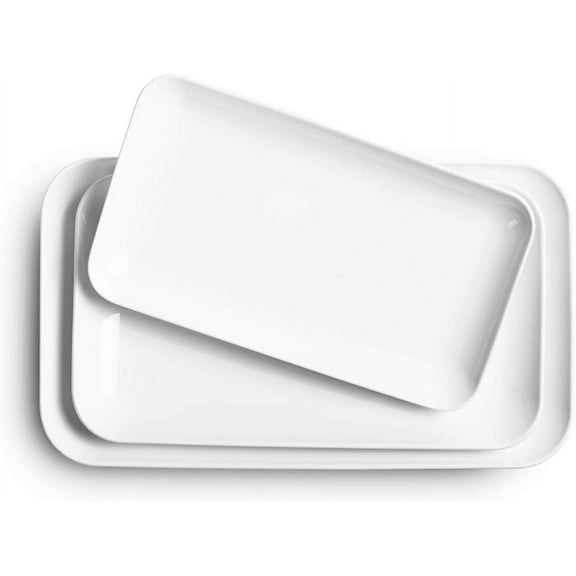 Large dinner plate set, 16/14/12 inch large trays - rectangular white dinner plates, suitable for parties, sushi, oven safe, 3-piece set.