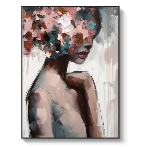 Large figure abstract oil painting, textured wall art, original figure wall art, female art abstract home decoration,61*46cm (24*18) inches,stretched + black frame