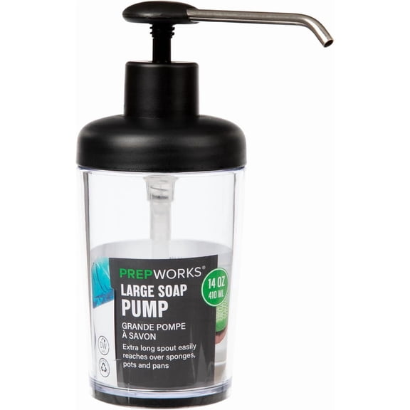 Large hand soap pump, extra-long nozzle, provides spotless hand soap dispensing, gray, 14 ounces