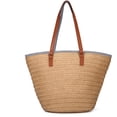 thumbnail image 1 of Large handbag, summer beach bag ladies shoulder bag with leather handles tassel handle bag women beach bag crossbody bag shopping bag raffia bag for travel daily (beige-white)-Khaki, 1 of 5