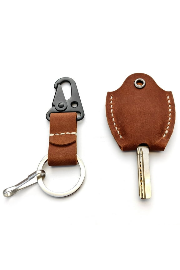 Large handmade leather keychain; Custom leather key sleeve for broken key
