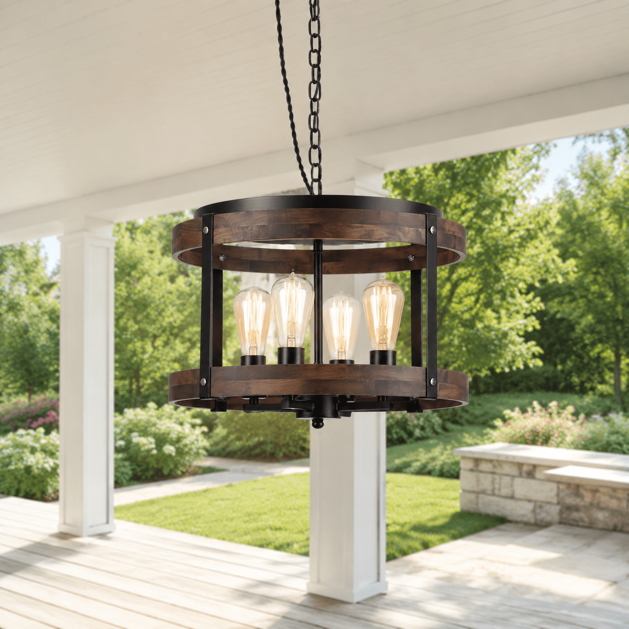 Plug In Light Fixture Large hanging lamp 1 pack 4-light rustic farmhouse plug in pendant ...