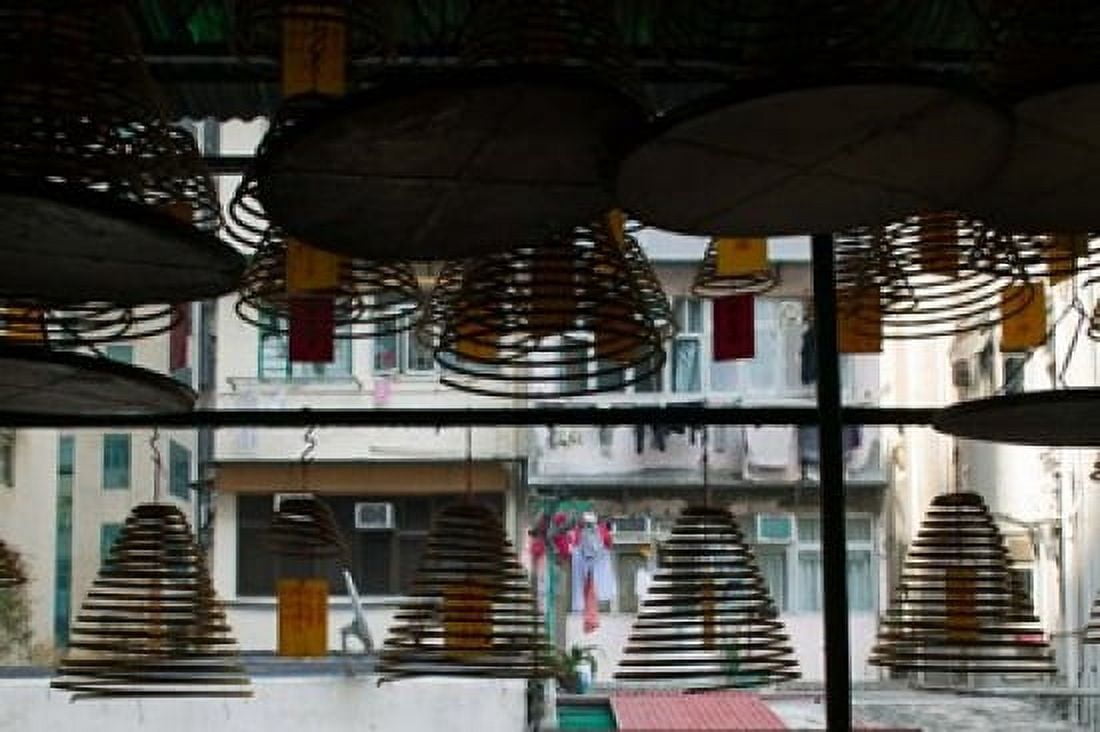 Large incense coils hanging in Pak Sing Ancestral Hall Central District Hong Kong Island Hong Kong Canvas Art - Panoramic Images (36 x 24)