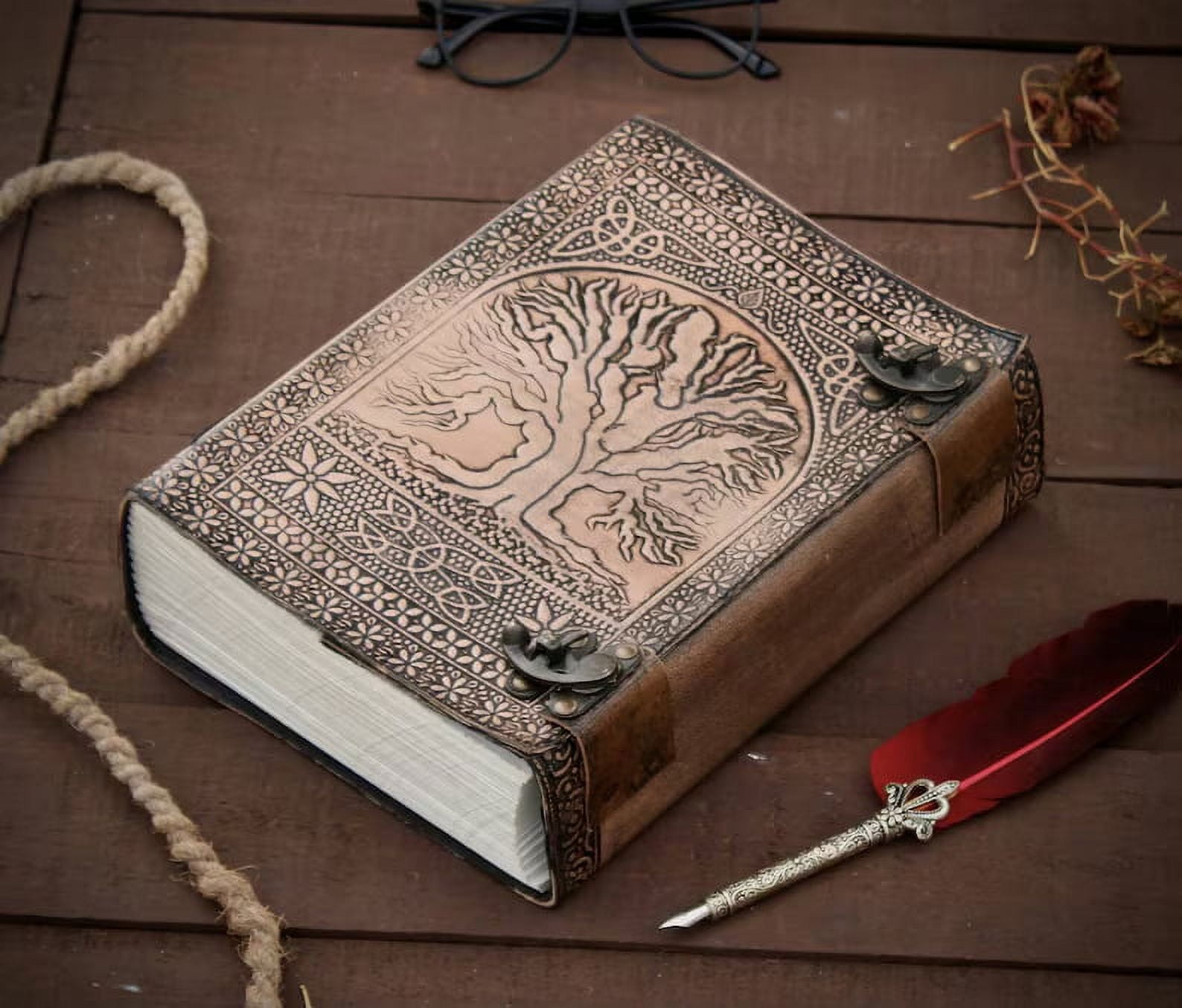 Large leather journal, tree of life journal, witch spell book of shadows grimoire journal, leather sketchbook, great gift book 107 inches