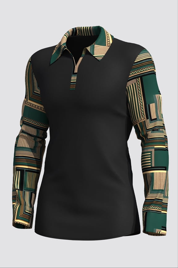 Large men's ethnic style designer long sleeved autumn polo shirt top