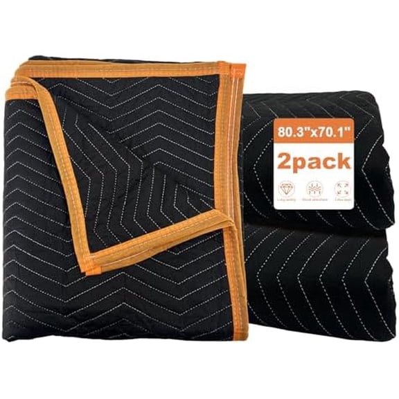 Large moving blankets, 80*72 inches, suitable for furniture moving protection and shipping packaging, quilted furniture pads, extra thick blankets for moving, heavy blanket (black) 2-pack.