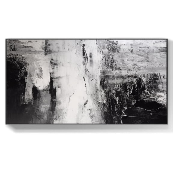 Large nordic white abstract wall white 3D texture painting black and white painting modern living room abstract painting minimalist art,(71*142cm)28*56 Inches,Unstretched,Frameless