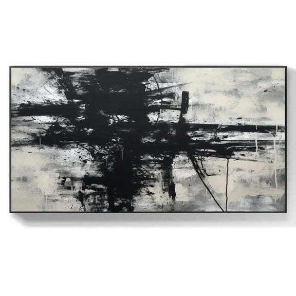 Large original black and white abstract art minimalist painting white abstract painting large wall canvas painting,(41*81cm)16*32 Inches,Unstretched,Frameless