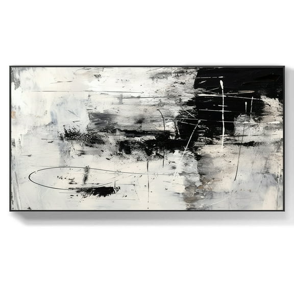 Large original black and white canvas abstract painting, minimalist abstract wall art, textured wall art, custom canvas wall art,(41*81cm)16*32 Inches,Unstretched,Frameless