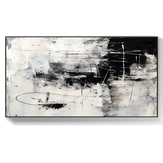 Large original black and white canvas abstract painting, minimalist abstract wall art, textured wall art, custom canvas wall art,(46*91cm)18*36 Inches,Unstretched,Frameless