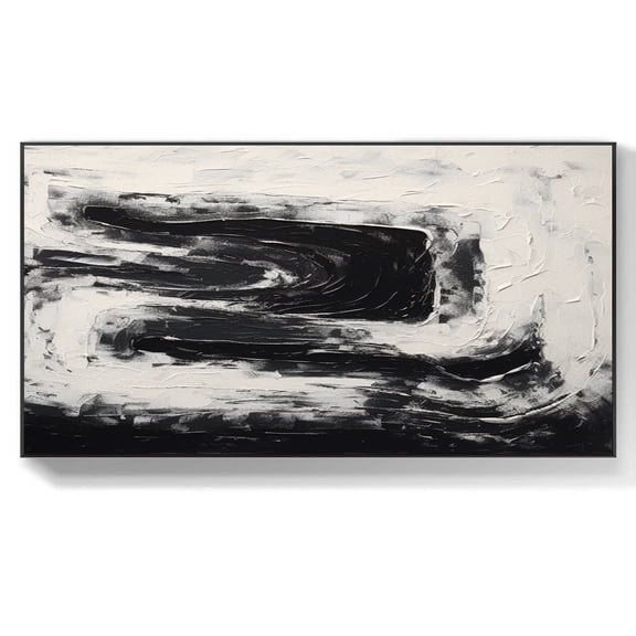 Large original white abstract canvas painting, black and white 3D textured wall art, custom canvas wall art, modern home decor,(71*142cm)28*56 Inches,Unstretched,Frameless