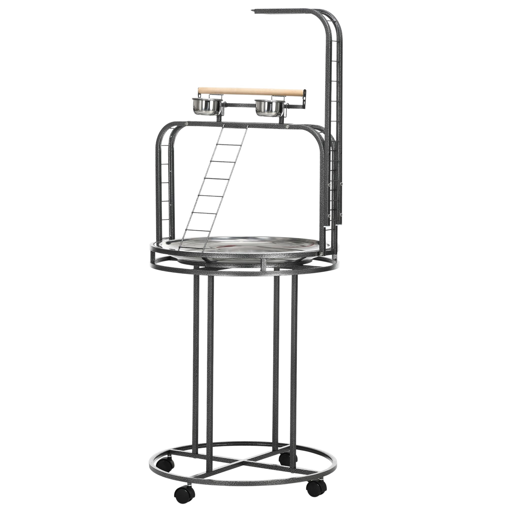 View of Large parrot stand with 3 ladders and toy hooks, heavy duty macaw for ...