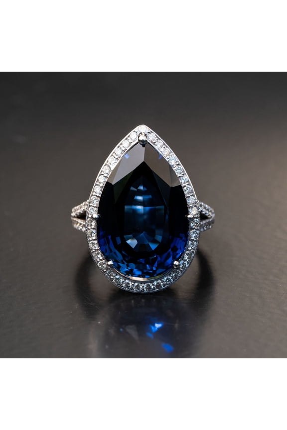 Large pear Lab blue Sapphire statement ring Engagement Ring 925 Silver Gift For Love