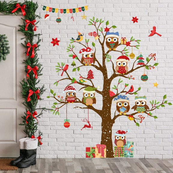 Large plant decals, Christmas tree stickers, tree and owl wall decals, animal stickers DIY Peel and Stick Wall Stickers Aesthetics Decor for Living Room Bedroom