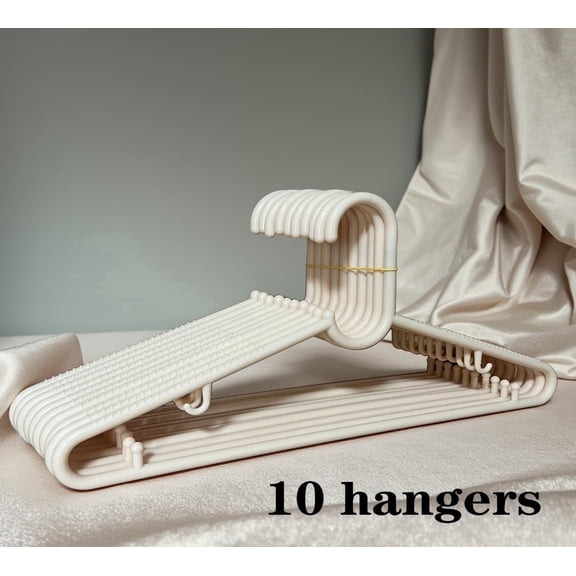 HangSteady Adult Break Resistant Plastic Clothes Hangers, Beige, 10 Count