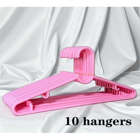 HDT HANGERS Heavy Duty Adult Plastic Hangers, Sturdy Solid Break-Resistant, Wide Shoulder Non-Slip Coat Hangers, 10-Pack, 16.5”, Pink