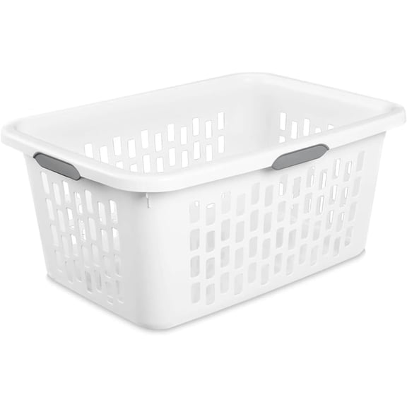 Large plastic laundry basket, clothing storage box, rectangular storage bin with handle, suitable for home, dormitory, and apartment use, white, capacity is 2 bushels