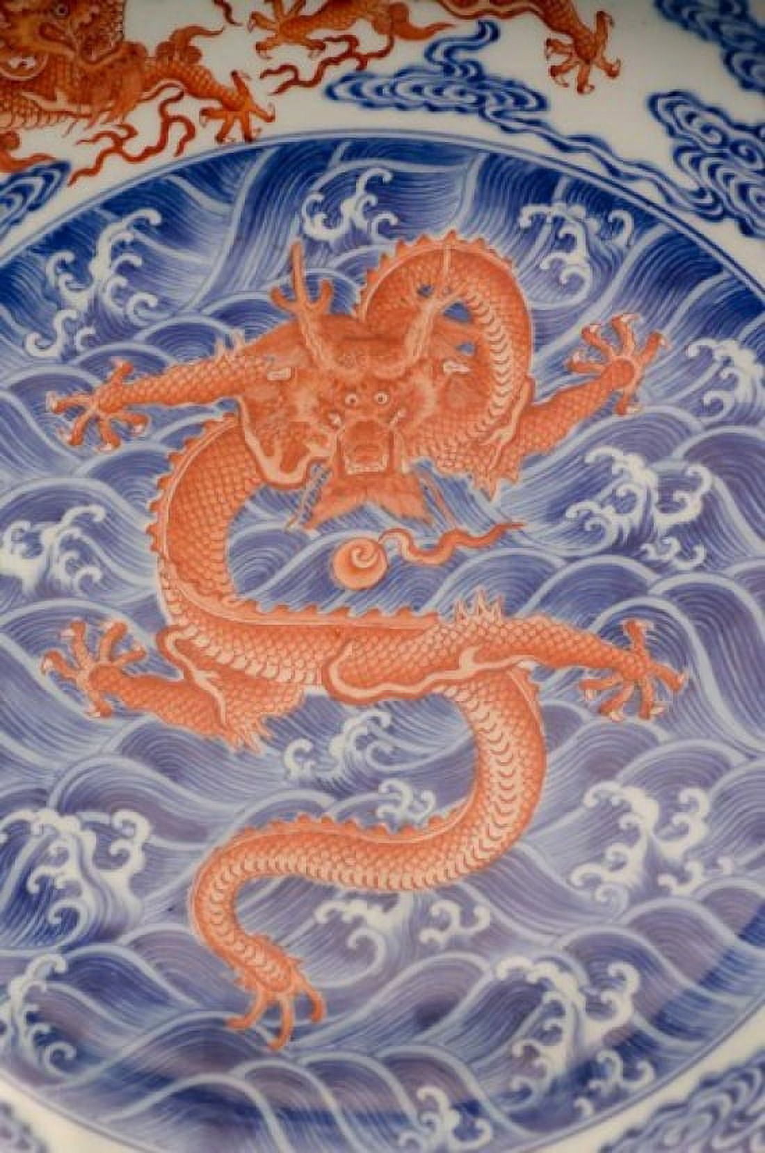 Large plate with dragon and cloud design Shanghai China Canvas Art - Cindy Miller Hopkins DanitaDelimont (22 x 33)