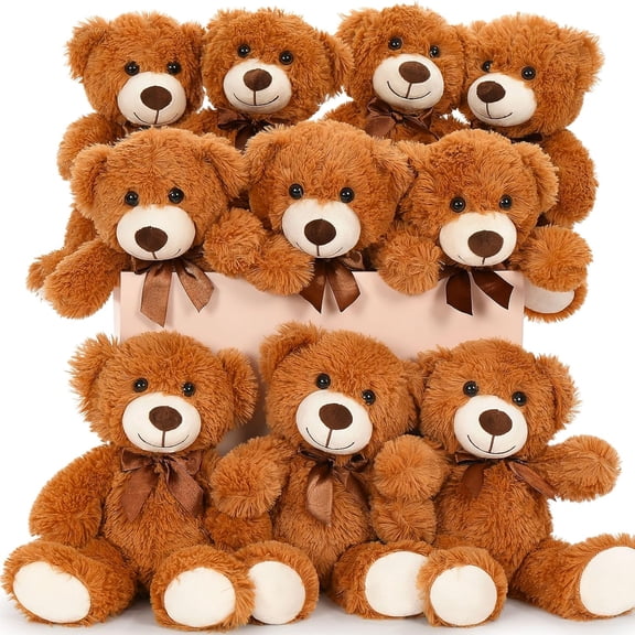 Large quantity of teddy bear party favors, 6 packs of small dark brown teddy bear plush toys, 11-inch mini plush bears, suitable for weddings, birthdays, Christmas, party decorations.
